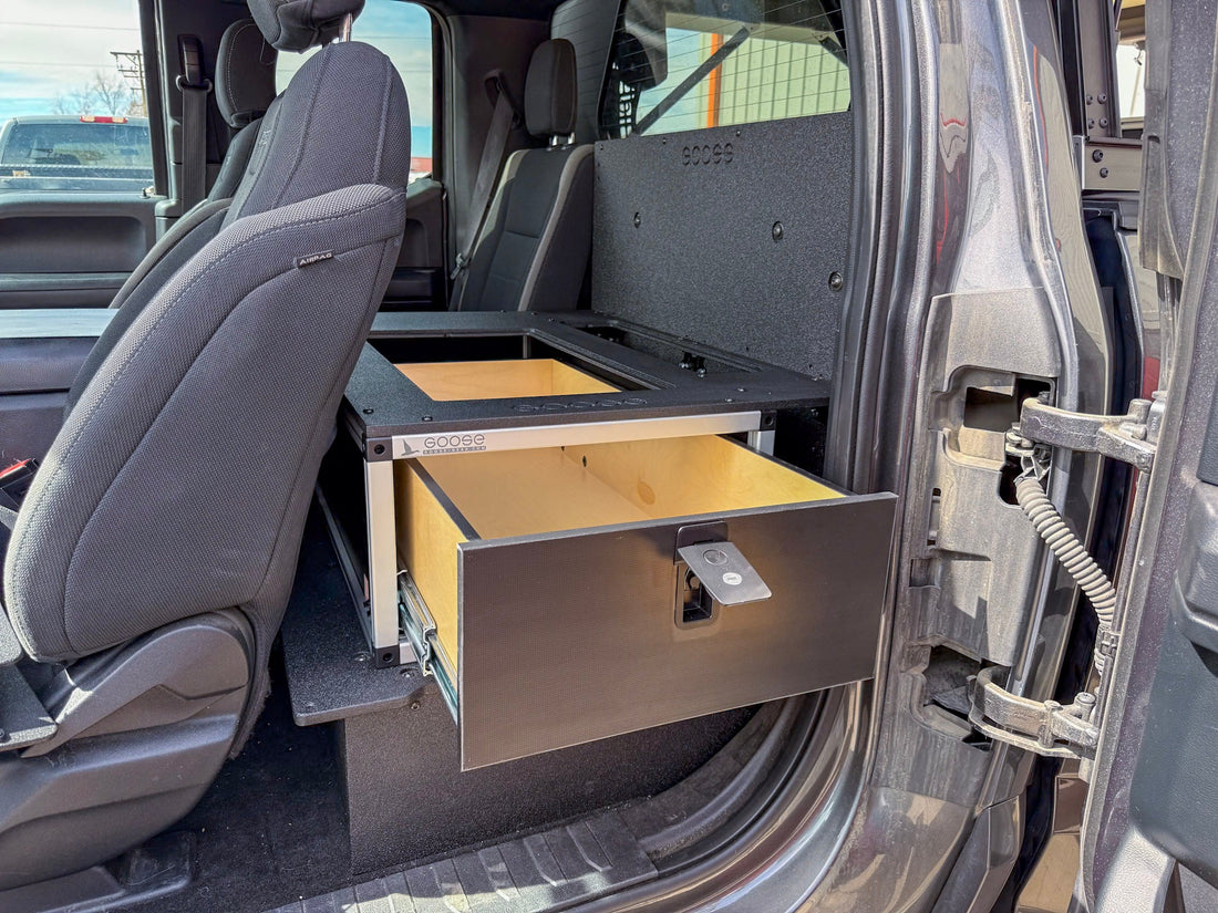 Goose Gear Ford - F150 - 2015 - Present - 13th - 14th Gen - Super Cab - without the center mounted B&O Subwoofer - Explore Series - Single Drawer Module - With Fitted Top Plate