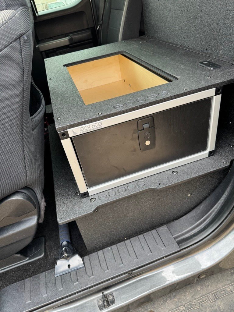 Goose Gear Ford - F250 - F550 - 2017 - Present - 4th - 5th Gen - Super Cab - without the center mounted B&O Subwoofer - Explore Series - Single Drawer Module - With Fitted Top Plate
