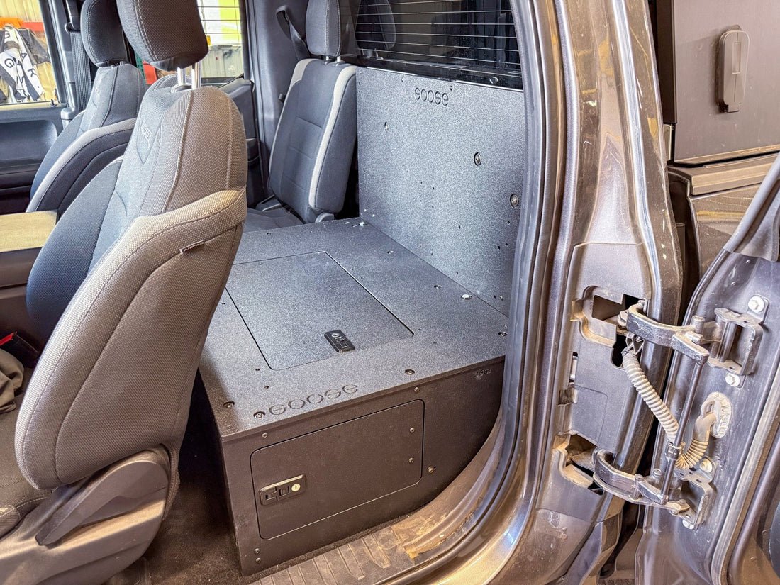 Goose Gear Ford - F - 150 - 2015 - Present - 13th & 14th Gen - Explore Series - SuperCab - Second Row - HIGH Seat Delete Plate System - Without Subwoofer