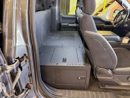 Goose Gear Ford - F - 150 - 2015 - Present - 13th &amp; 14th Gen - Explore Series - SuperCab - Second Row - HIGH Seat Delete Plate System - Without Subwoofer