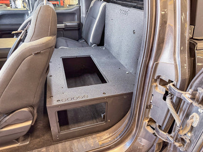 Goose Gear Ford - F - 150 - 2015 - Present - 13th &amp; 14th Gen - Explore Series - SuperCab - Second Row - HIGH Seat Delete Plate System - Without Subwoofer