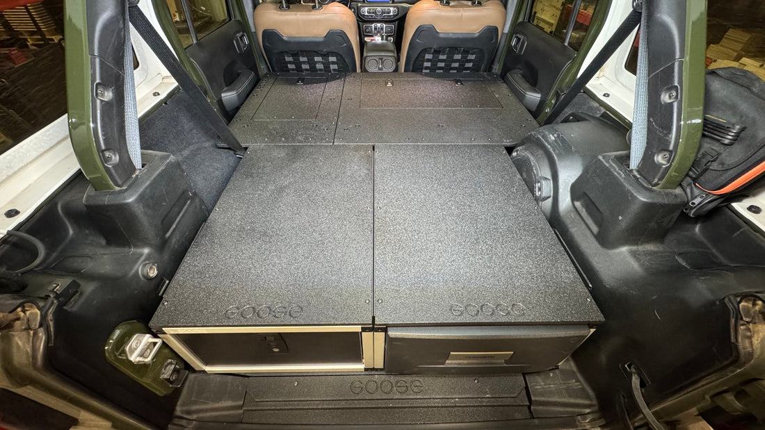 Goose Gear Jeep Wrangler 2018 - Present JLU 4 Door - Second Row Seat Delete Plate System - 8&quot; or 10&quot; Module Based