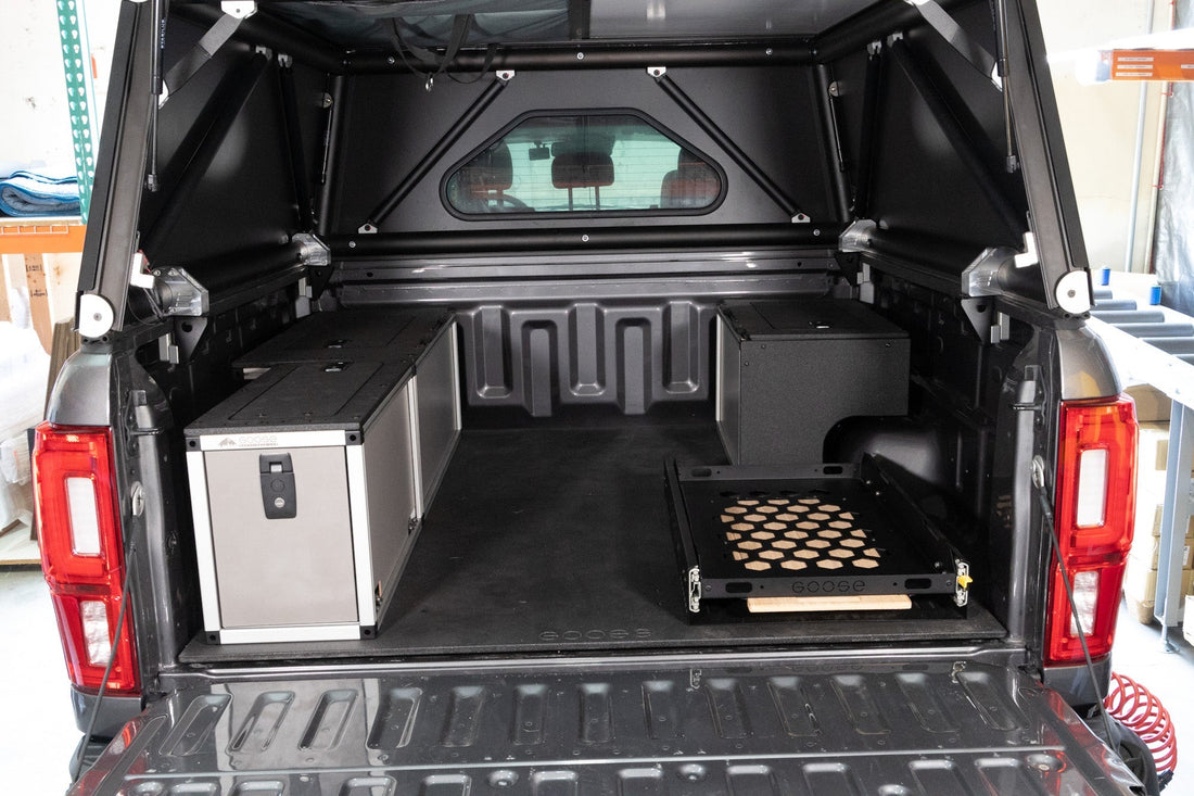 Goose Gear Goose Gear Camper System - Go Fast Camper - Midsize Truck - Passenger Side Package with Solo Fridge Slide - 6Ft. Bed