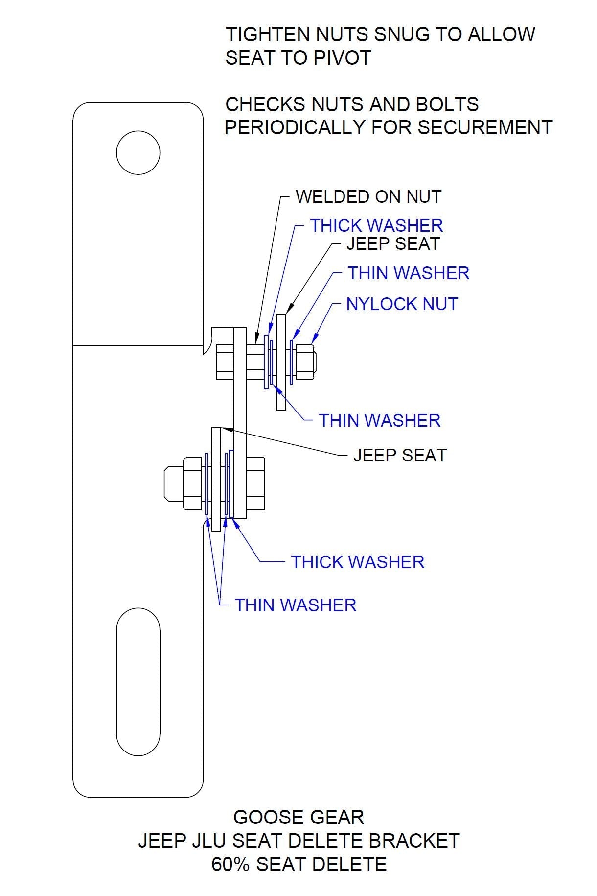 Goose Gear Jeep Wrangler 2018-Present JLU 4 Door - 60% Seat Delete Bracket